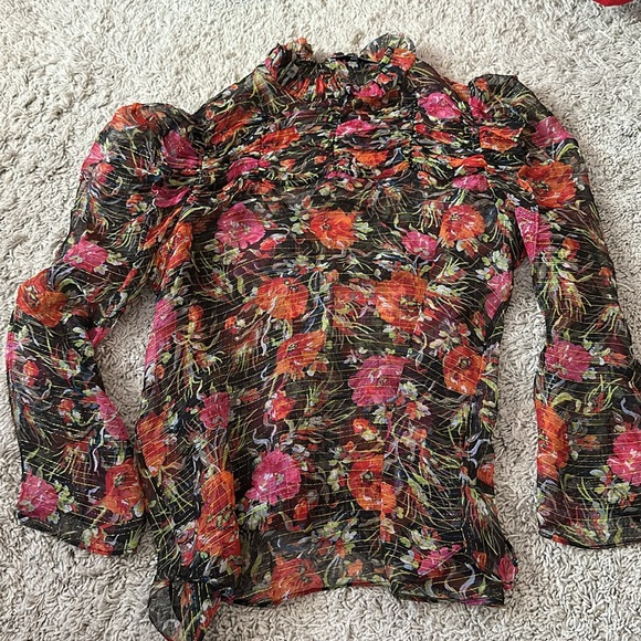 Sandro Amina Floral-Print Metallic-Stripe Top - Picture 8 of 10